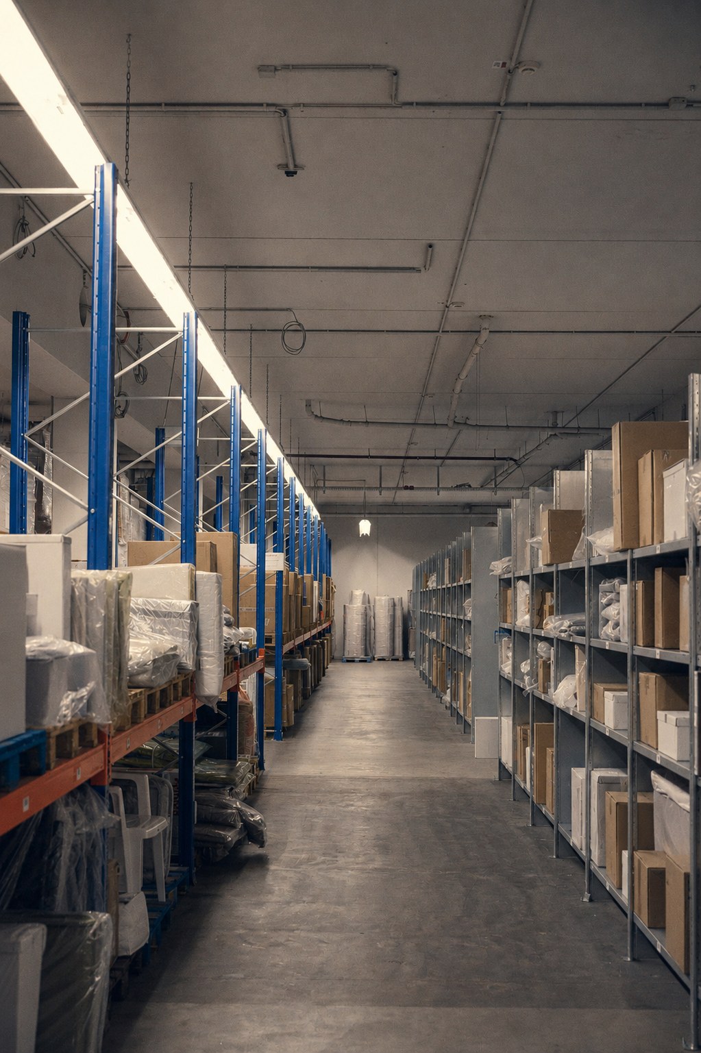 PST warehouse corridor — 8,000 m² service area